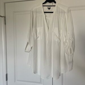torrid White Split-Neck Roll-Tab Tunic Blouse